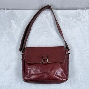 Jack Georges Voyager Leather Crossbody Messenger Bag Brown Flap Pocket Purse